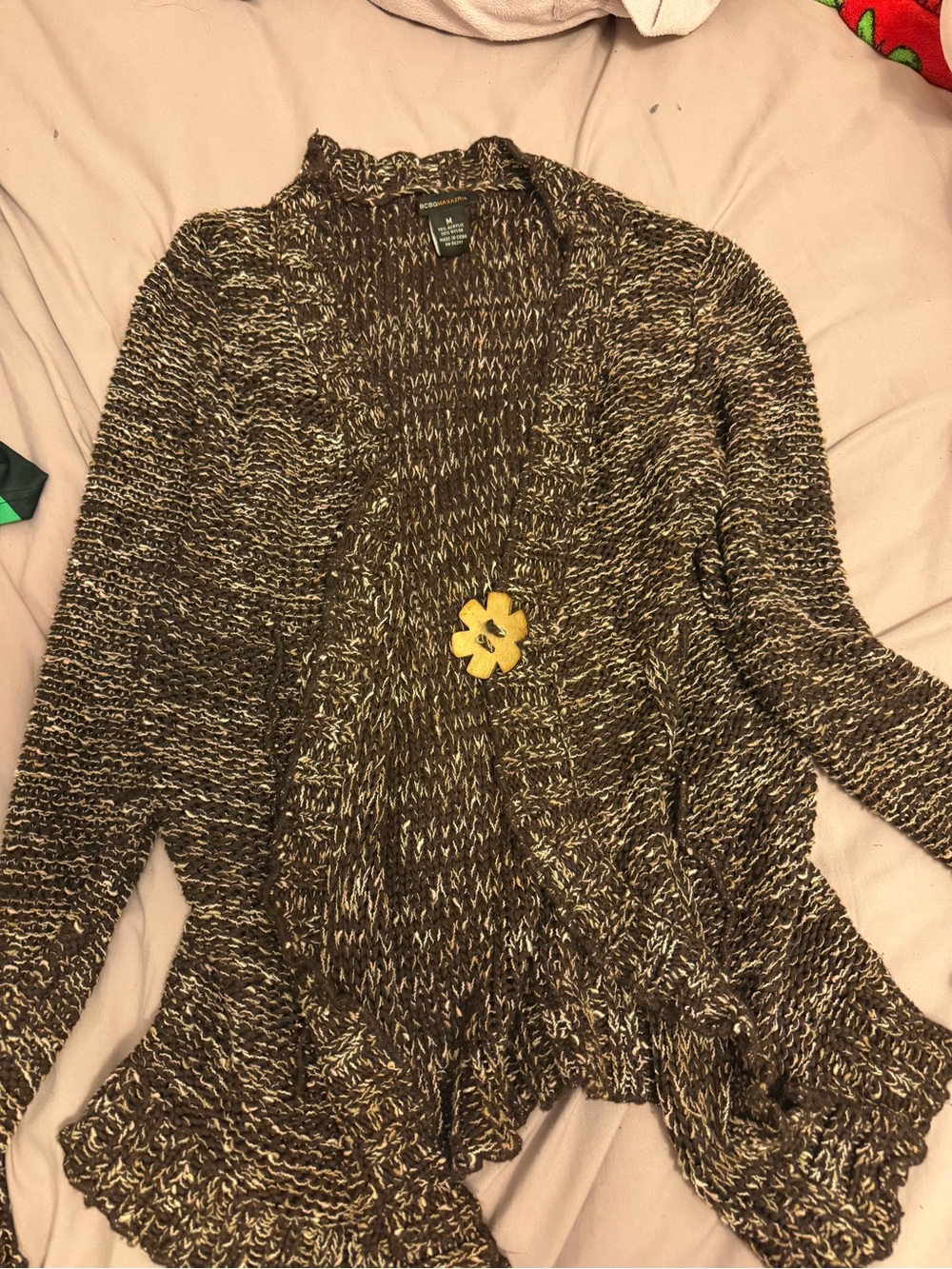 BCBGMaxAzria Brown and Cream Marled Open-Front Cardigan